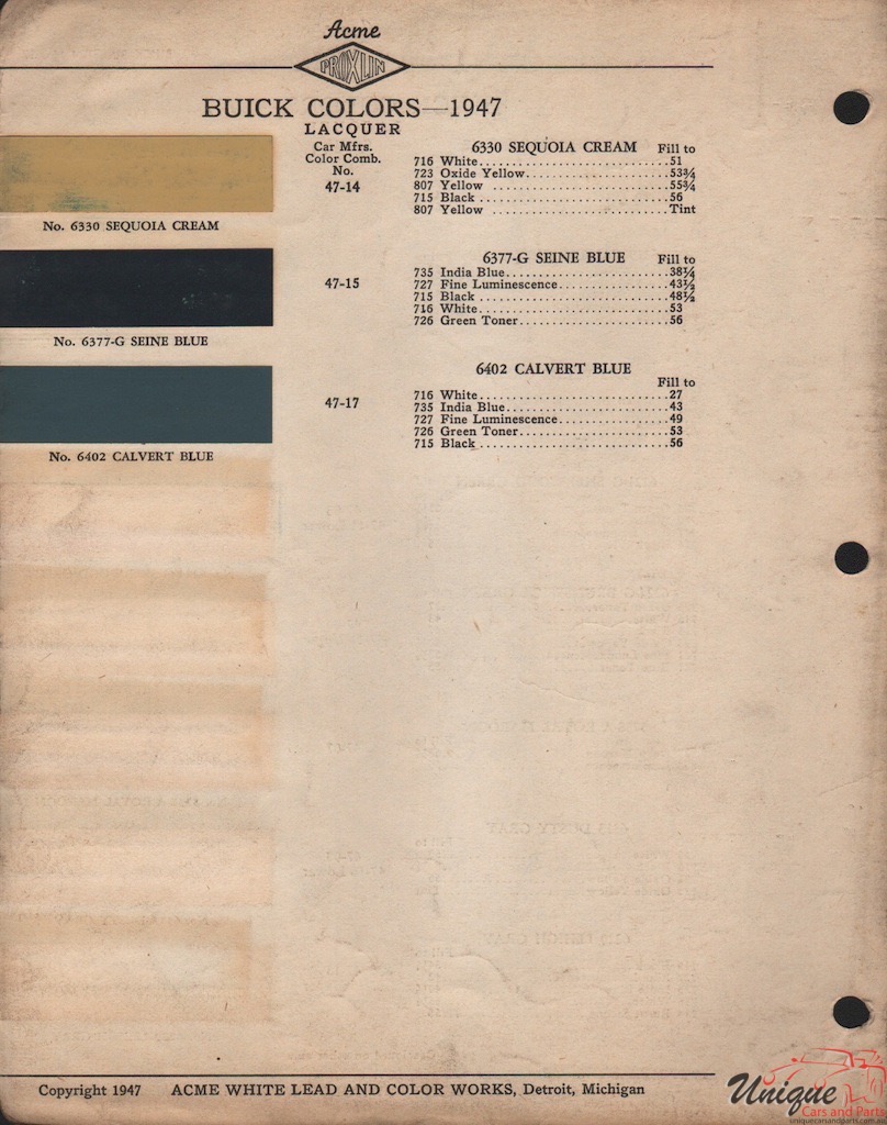 1947 Buick Paint Charts Acme 2